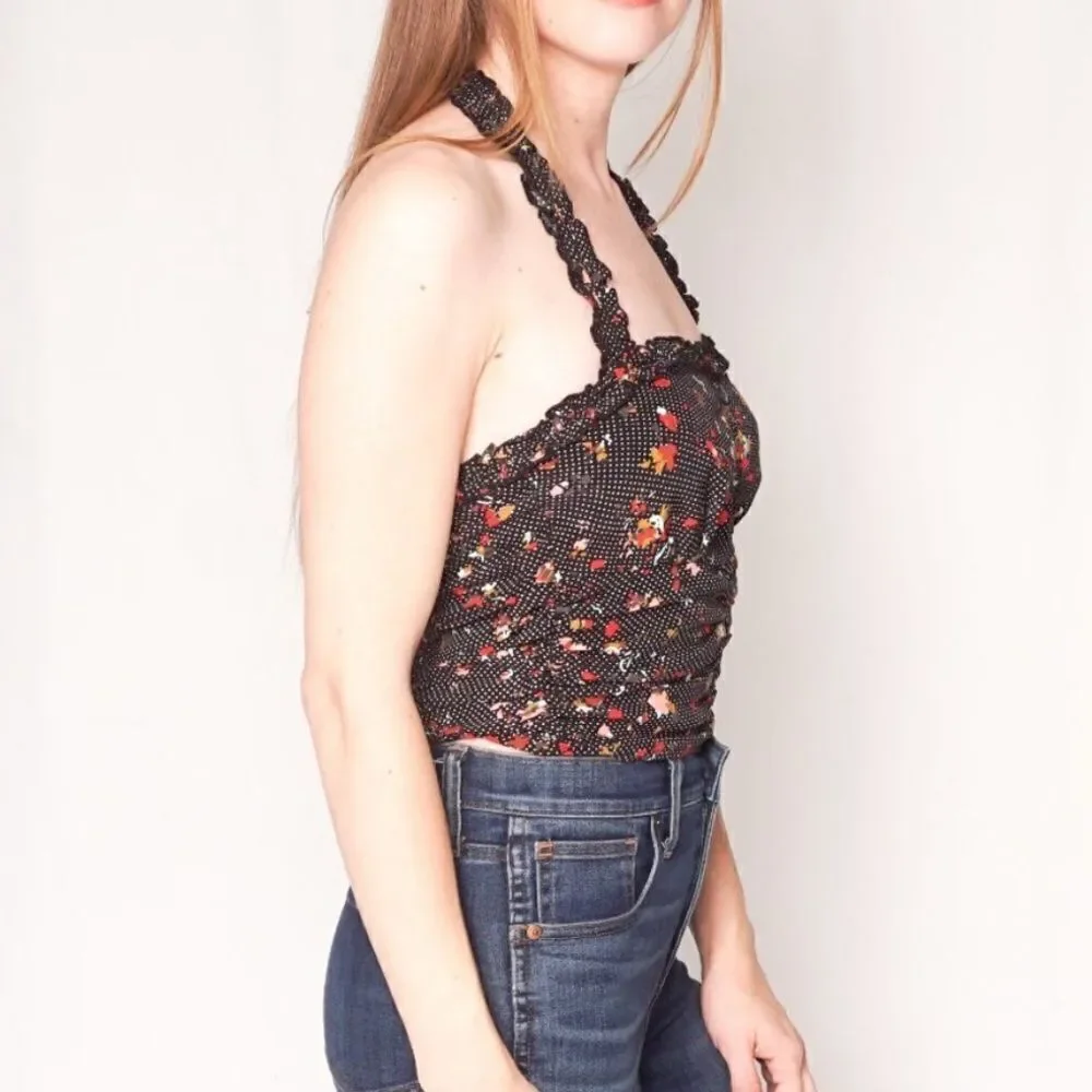 Free People Suns Out Floral Smocked Cropped Halter Top